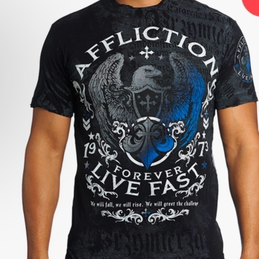 NWT Affliction Mens T-Shirt 2X Black Live Fast Double Side Distressed Y2K Grunge - Picture 3 of 15